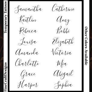 16 Elegant Feminine Script Name Custom Black Temporary Tattoos