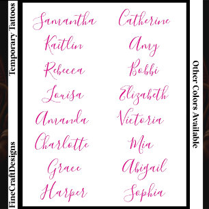 16 Elegant Feminine Script Name Custom Pink Temporary Tattoos