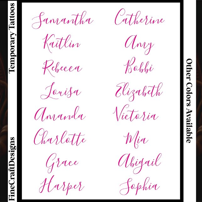 16 Elegant Feminine Script Name Custom Pink Temporary Tattoos (Creator Uploaded)