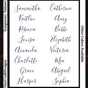 16 Elegant Feminine Script Name Custom Purple  Temporary Tattoos