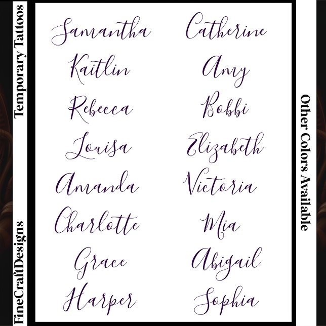 16 Elegant Feminine Script Name Custom Purple  Temporary Tattoos (Creator Uploaded)