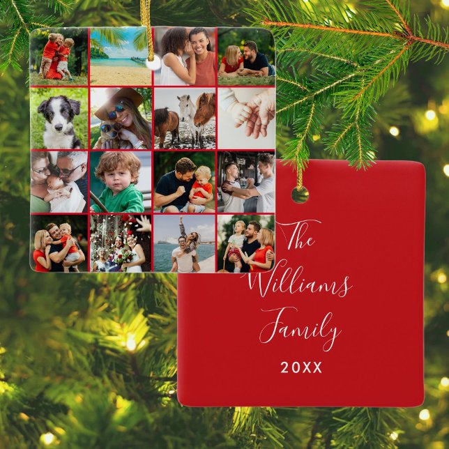 16 Favorite Family Photo Collage Script Name Ceramic Ornament (16 Favorite Family Photo Collage Script Name Ceramic Ornament)