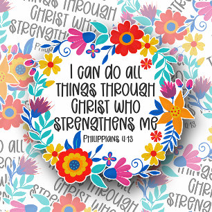 16 Floral Philippians 4:13 Bible Scripture Folkart Sticker