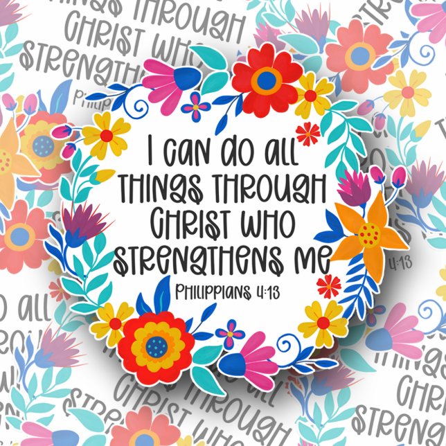 16 Floral Philippians 4:13 Bible Scripture Folkart Sticker (Creator Uploaded)