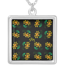 16 Flowers Stained Glass Monogram Square Necklace