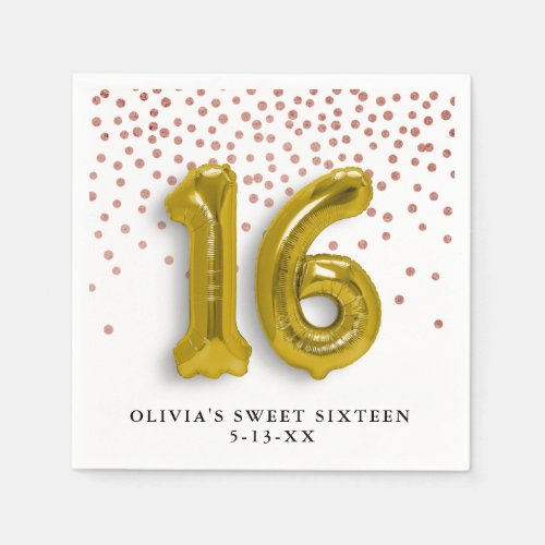 16 Gold Ballon Numbers  Rose Gold Confetti Napkins