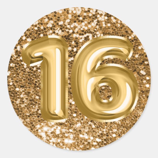 16 Gold Foil Balloons Sparkly Chunky Glitter Classic Round Sticker (Front)