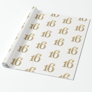 16 GOLD GLITTER NUMBER glamorous sparkly birthday Wrapping Paper