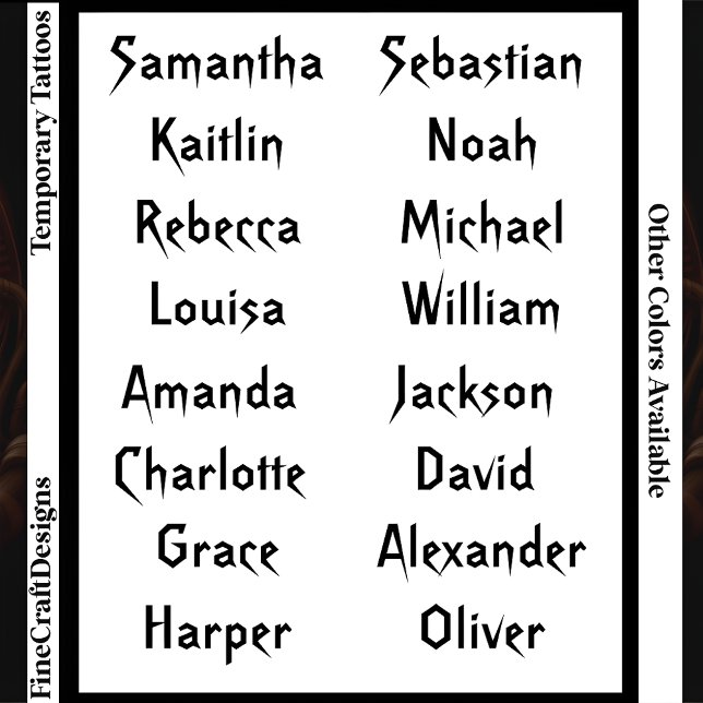 16 Gothic Halloween Name Word Set Custom Black  Temporary Tattoos (Creator Uploaded)