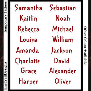 16 Gothic Halloween Name Word Set Custom Blood Red Temporary Tattoos