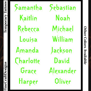16 Gothic Halloween Name Word Set Custom Green Temporary Tattoos