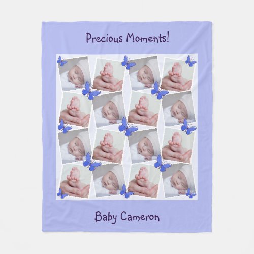 16 Images Collage Precious Moments Periwinkle Blue Fleece Blanket