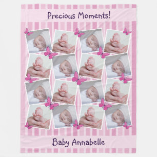 16 Images Collage Precious Moments Pink Fleece Blanket