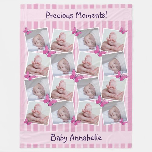 16 Images Collage Precious Moments Pink Fleece Blanket