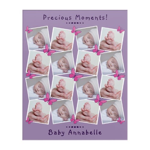 16 Images Collage Precious Moments Purple Acrylic Print