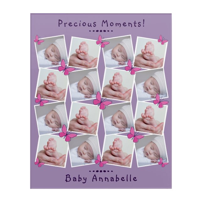 16 Images Collage Precious Moments Purple Acrylic Print (Front)
