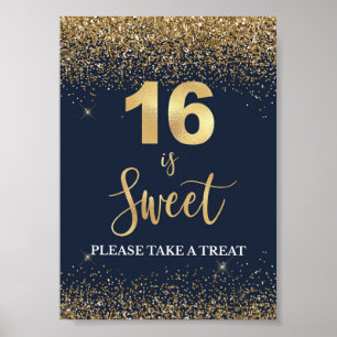 16 is Sweet Please Take a Treat Navy & Gold Sign