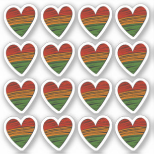 16 Kwanzaa Juneteenth Red Black Green Paint Hearts Sticker