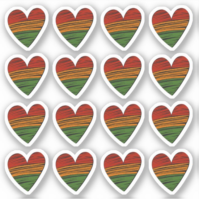 16 Kwanzaa Juneteenth Red Black Green Paint Hearts Sticker (Front)