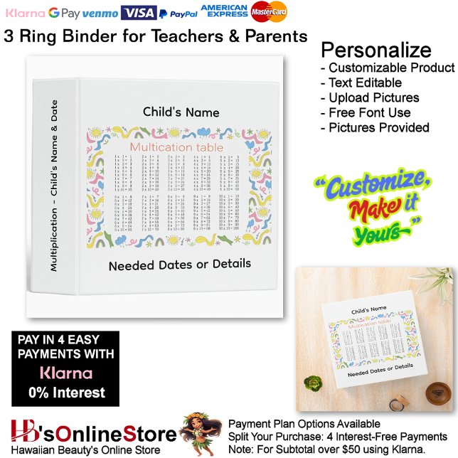 16 Learn Multiplication Child's Name Date Teacher  3 Ring Binder (16 Learn Multiplication Child's Name Date Teacher 3 Ring Binder.)