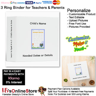 16 Learn To Spell A to Z Child's Name Teacher 3 Ring Binder