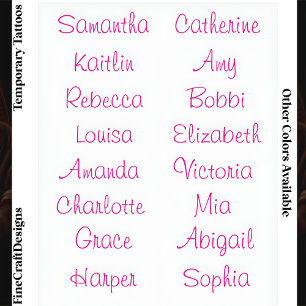 16 Modern Elegant Feminine Script Custom Name Pink Temporary Tattoos