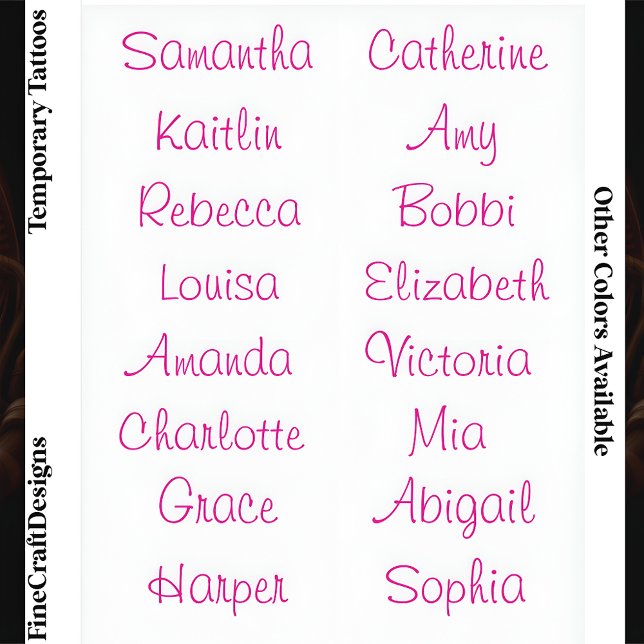 16 Modern Elegant Feminine Script Custom Name Pink Temporary Tattoos (Creator Uploaded)