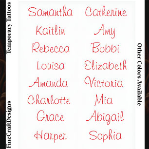 16 Modern Elegant Feminine Script Custom Name Red Temporary Tattoos