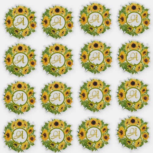 16 Monogrammed Sunflower Stickers Customizable