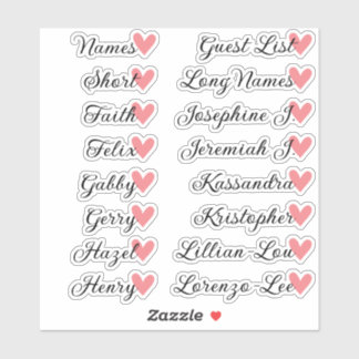 16 Names Custom Guest List Calligraphy Peach Heart Sticker