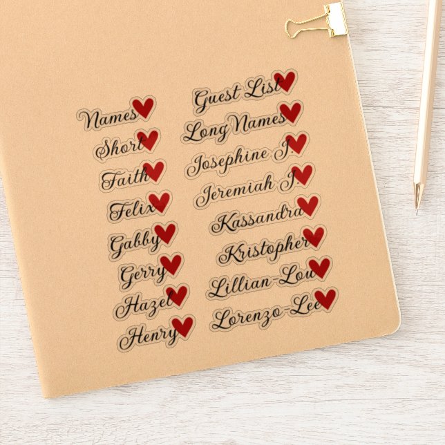 16 Names Custom Guest List Calligraphy Red Heart Sticker (Notebook)