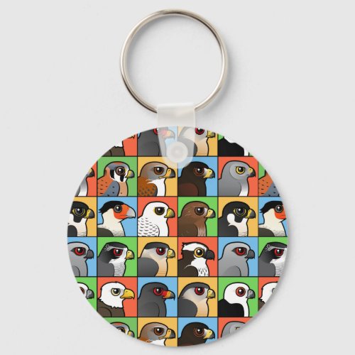 16 North American Raptor Profiles tiled Keychain