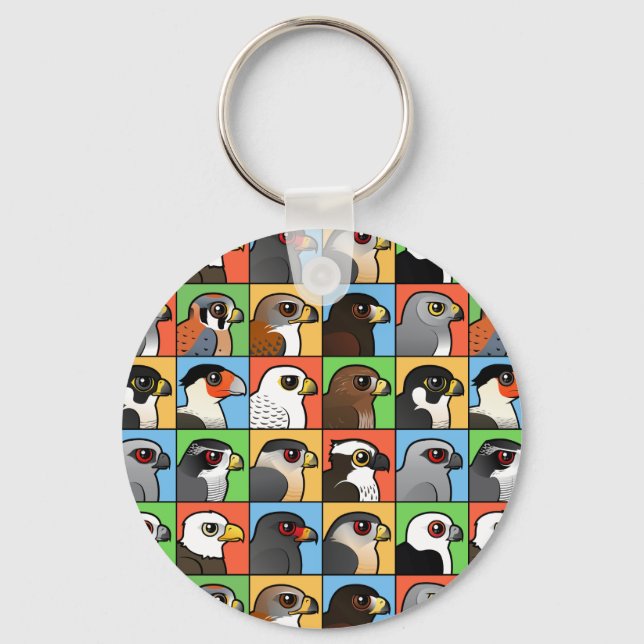 16 North American Raptor Profiles (tiled) Keychain (Front)