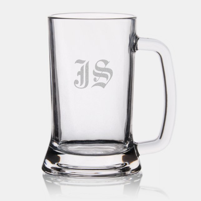 16 oz Beer Mug Laser Engraved Initials Pint Glass (Glassware)