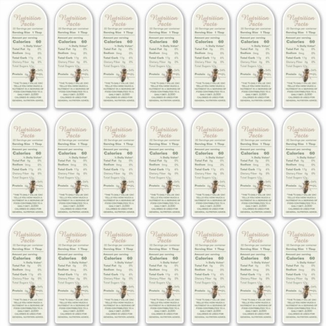 16 oz Muth Honey Jar and bee Nutrition Facts Label (Front)