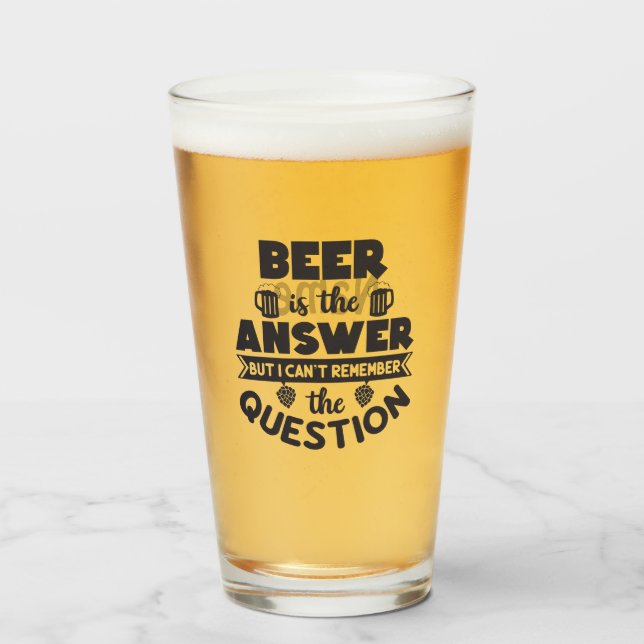 16 oz (ounce) pint beer glass – "Beer Answer" (Front Filled)