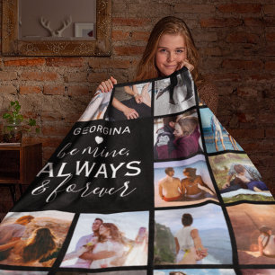 16-Photo Collage “Be Mine, Always & Forever” Fleece Blanket