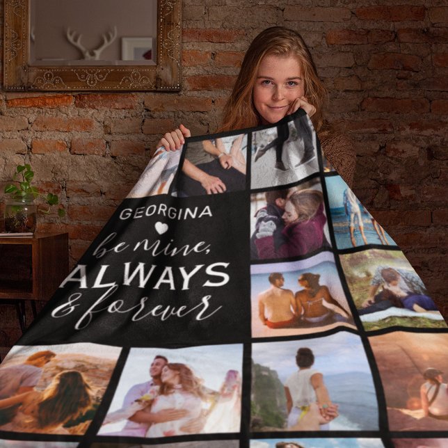 16-Photo Collage “Be Mine, Always & Forever” Fleece Blanket (Creator Uploaded)