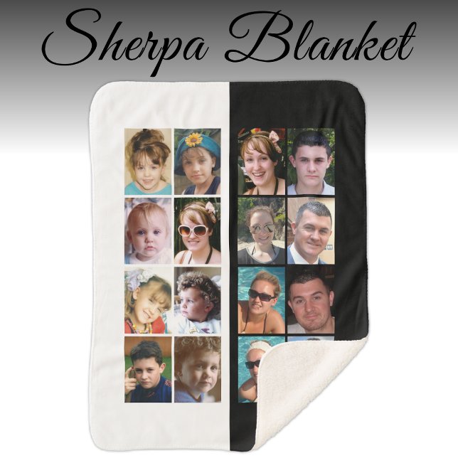 16 photo collage black and white sherpa blanket (Creator Uploaded)