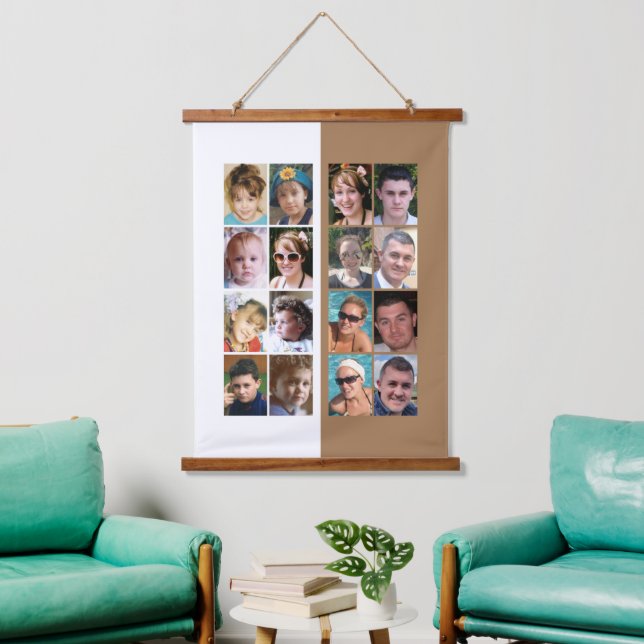 16 photo collage brown and white hanging tapestry (Living Room)