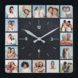 16 Photo Collage Dark Faux Wood Fence Square Wall Clock<br><div class="desc">Create your own photo collage clock. Add your own images and make it your own.</div>