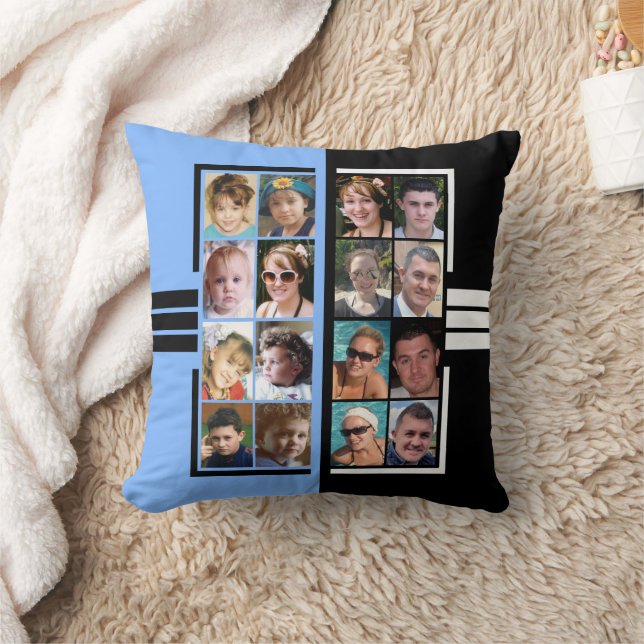 16 photo collage double sided blue black throw pillow (Blanket)