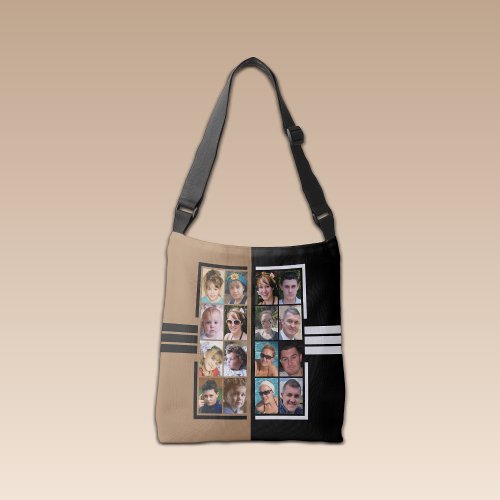 16 photo collage double sided brown black crossbody bag