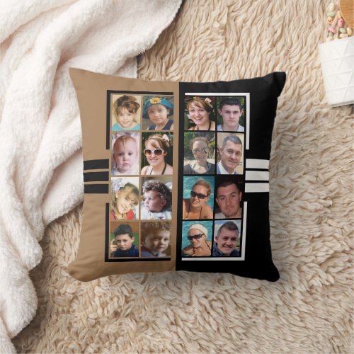 16 photo collage double sided brown black throw pillow