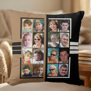 16 photo collage double sided brown black throw pillow