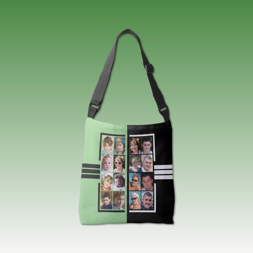 16 photo collage double sided green black crossbody bag