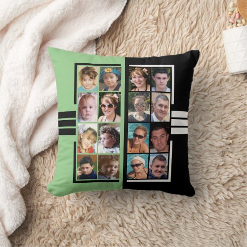 16 photo collage double sided green black throw pillow