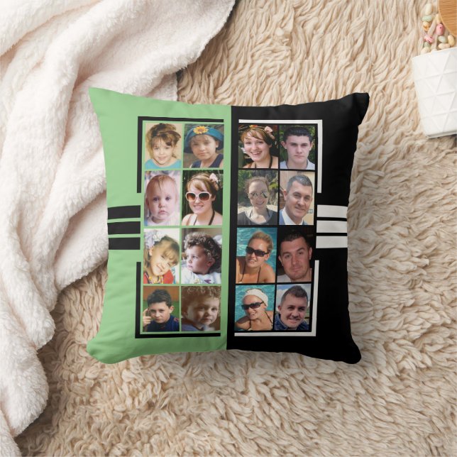16 photo collage double sided green black throw pillow (Blanket)