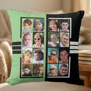 16 photo collage double sided green black throw pillow