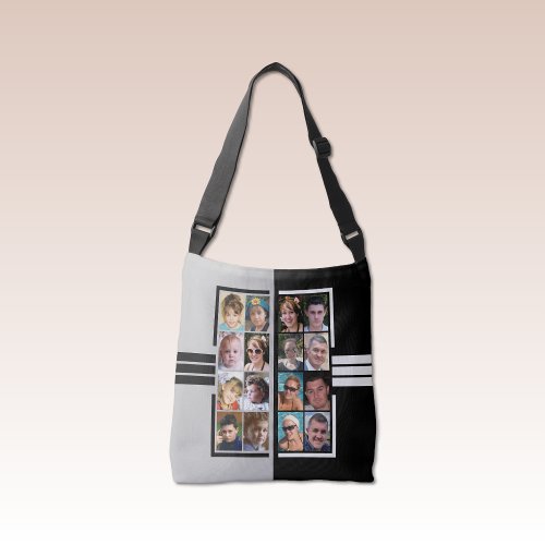 16 photo collage double sided grey black crossbody bag